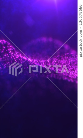 Glowing purple particle wave with bokeh dots and depth blur, forming a modern digital data landscape background Glowing purple particle wave with bokeh dots and depth blur, forming a modern digital data landscape background 136579666