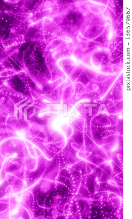 Bright pink glowing particles and light trails forming a vibrant abstract energy background with dynamic motion 136579667