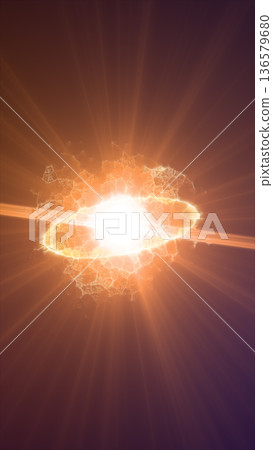 Radiant orange cosmic burst with glowing rings and star-like particles swirling around a bright central core 136579680
