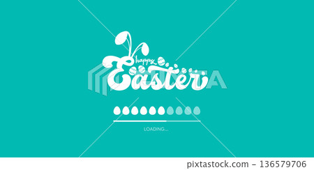 Happy Easter loading bar on turquoise background, creative holiday progress bar with eggs and bunny ears, seasonal web banner design. Minimalist Easter holiday banner showing egg-shaped progress bar Happy Easter loading bar on turquoise background, creative holiday progress bar with eggs and bunny ears, seasonal web banner design. Minimalist Easter holiday banner showing egg-shaped progress bar 136579706