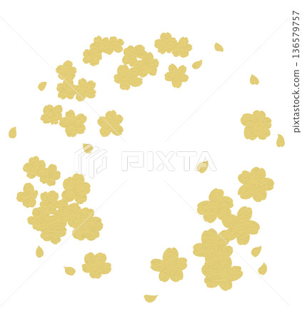 櫻花造型金箔風格插畫圓形畫框 136579757