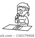 Boy making a live announcement at a sports day_Line drawing 136579908