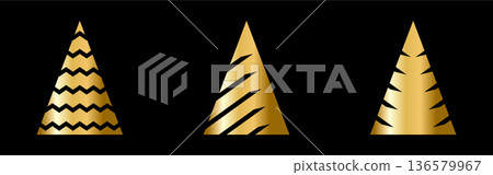 Geometric gold gradient Christmas tree. Holiday elegant set. Geometric gold gradient Christmas tree. Holiday elegant set. 136579967