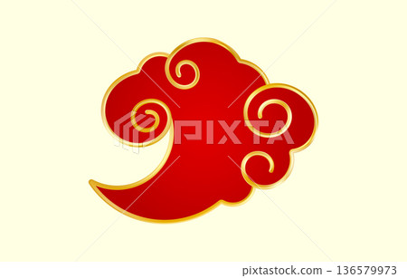 Red Gold traditional Chinese cloud. Luxury gradient element 136579973