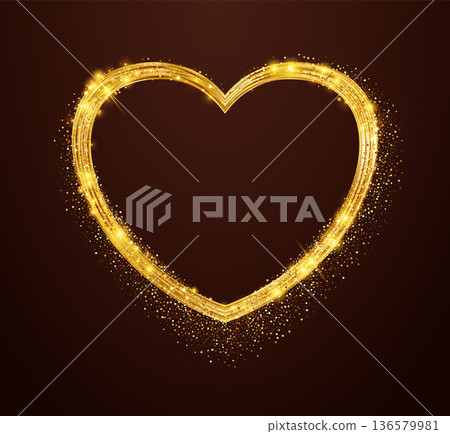 Gold glitter heart frame set. Luxury shimmer heart shape. Gold glitter heart frame set. Luxury shimmer heart shape. 136579981