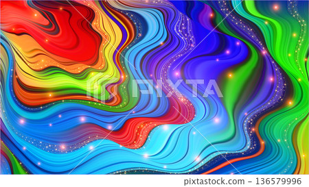 Blue red flowing layered waves bg. Paper cut shapes texture. 136579996