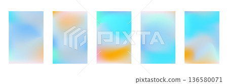 Abstract set of smooth bright creamy orange, blue and turquoise teal vibrant summer mesh gradient. Soft cyan and pink colors wavy trendy y2k backgrounds for ui graphic design, banner, poster 136580071