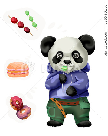 panda with candy 136580110