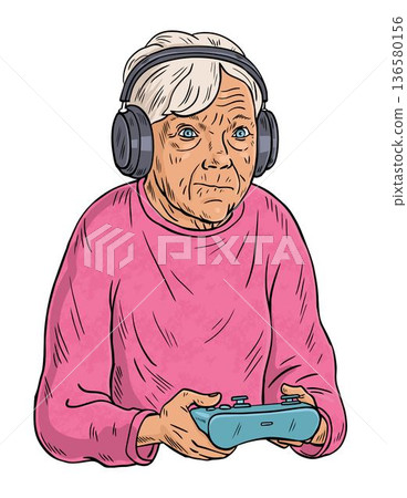 Senior Woman Playing Video Games at Home Senior Woman Playing Video Games at Home 136580156