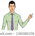 Business man pointing to side explaining presentation concept 136580158