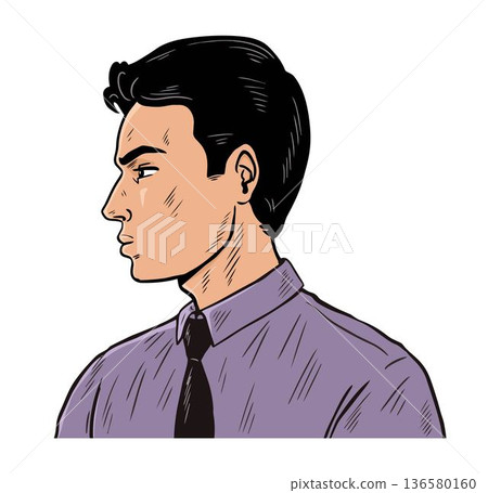 Businessman Profile Portrait in Pop Art Style Vector Illustration Businessman Profile Portrait in Pop Art Style Vector Illustration 136580160