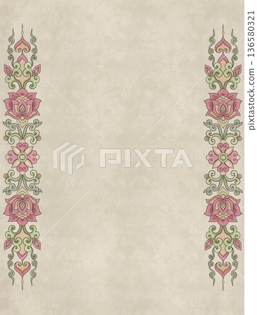 Vintage Floral Frame with Ornamental Border Illustration Vintage Floral Frame with Ornamental Border Illustration 136580321