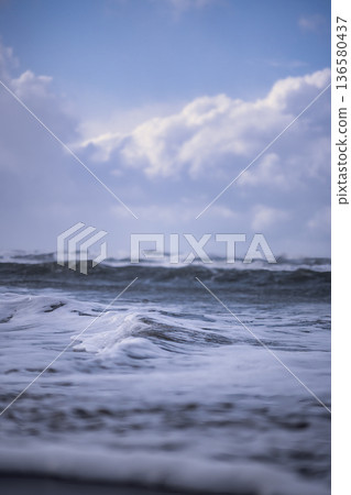 Winter Sea of Japan and whitecaps: Rough sea and cloudy sky Winter Sea of Japan and whitecaps: Rough sea and cloudy sky 136580437