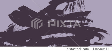 Abstract textured dark plum purple distressed paint bold brush strokes pattern background. Grunge muted violet retro paintbrush stroke smear with spray texture for business banner, poster design 136580512