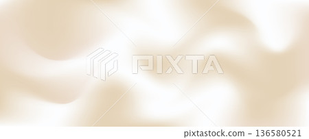 Blur wavy light soft golden brown and white vector mesh gradient silk background. Muted beige smooth shiny digital watercolor print for milky cream concept, ivory design, 3d liquid banner 136580521