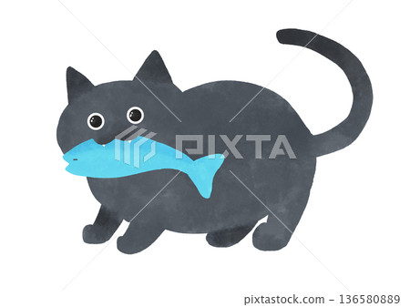 黑貓叼著一條魚 136580889