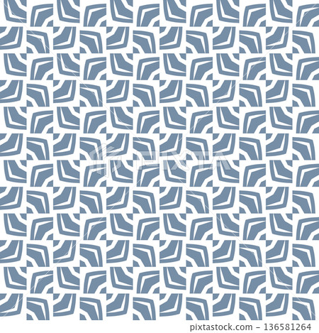 Blue and White Mid-Century Geometric Seamless Pattern with Abstract Motifs Blue and White Mid-Century Geometric Seamless Pattern with Abstract Motifs 136581264