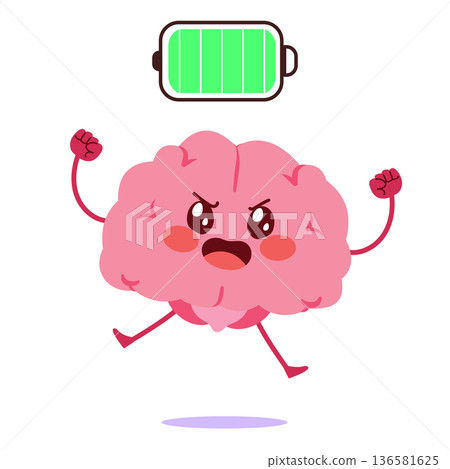 Healthy Brain with Full Energy Battery Character Cartoon Vector Illustration Healthy Brain with Full Energy Battery Character Cartoon Vector Illustration 136581625