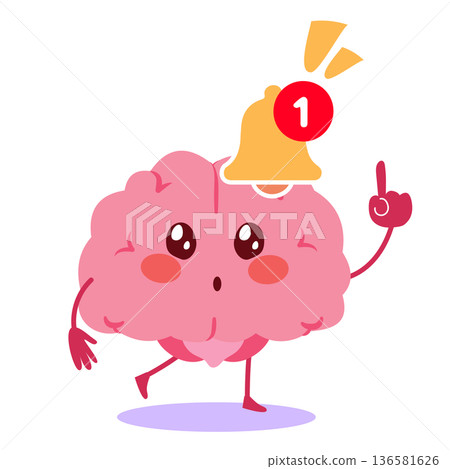 Brain with Notification Alert and Awareness Gesture Cartoon Vector Illustration Brain with Notification Alert and Awareness Gesture Cartoon Vector Illustration 136581626
