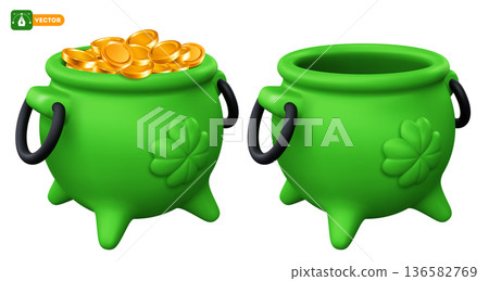 Leprechaun Cauldron With Gold Coins Leprechaun Cauldron With Gold Coins 136582769