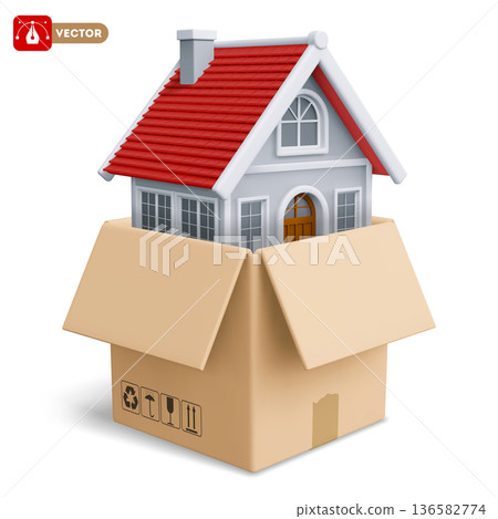 Cardboard Box With Home Inside 136582774