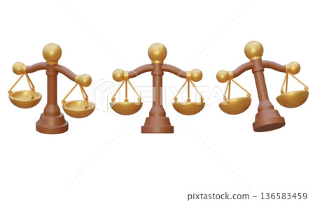 3D rendered set of justice scales icon isolated 136583459
