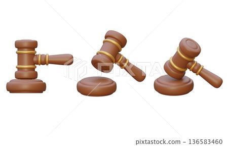 3D rendered judge gavel and sound block set isolated 3D rendered judge gavel and sound block set isolated 136583460