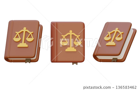 3D rendered law book with justice scales symbol isolated 136583462