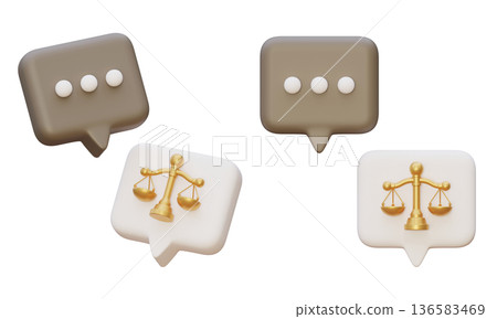 3D rendered speech bubbles and justice scales set isolated 136583469