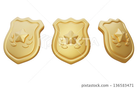 3D rendered set of golden police badge icons isolated 3D rendered set of golden police badge icons isolated 136583471