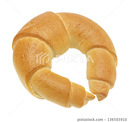 Large croissant style bread roll isolated on white background with clipping path, full depth of field 136583910