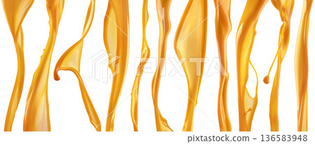 Orange juice splashes, flowing dynamic streams Isolated on white background with clipping path 136583948