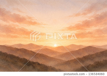 山巒系列：夕陽染紅的山脊背景素材。 136584060
