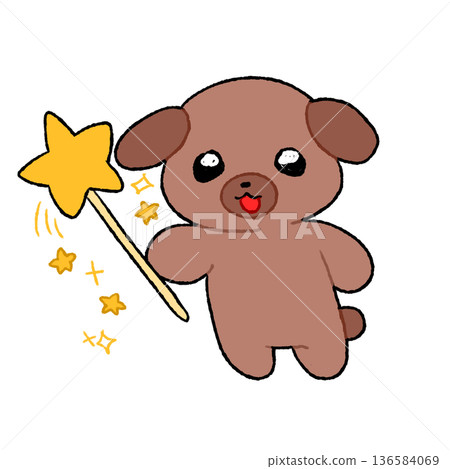 Illustration of a cute dog smiling with a star stick Fantasy animal material Transparent background Illustration of a cute dog smiling with a star stick Fantasy animal material Transparent background 136584069