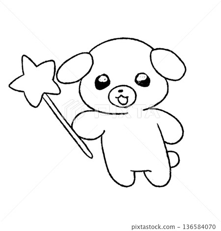 Cute dog with star stick, line drawing, animal illustration for coloring, transparent background 136584070