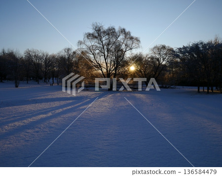 冬日清晨,公園裡陽光明媚,白雪皚皚,景色宜人。 冬日清晨,公園裡陽光明媚,白雪皚皚,景色宜人。 136584479