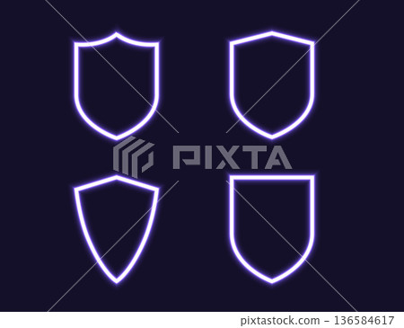 Neon Shield Icon Set, Glowing Security and Protection Emblems. Neon Shield Icon Set, Glowing Security and Protection Emblems. 136584617