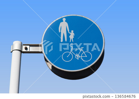 Bicycle and pedestrian road signs Bicycle and pedestrian road signs 136584676