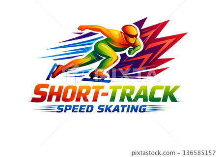 Abstract speed skater athlete and typography short-track speed skating, colorful art graphic label with text Abstract speed skater athlete and typography short-track speed skating, colorful art graphic label with text 136585157