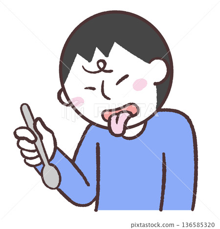 圖：一個男人拿著勺子，伸出舌頭 136585320