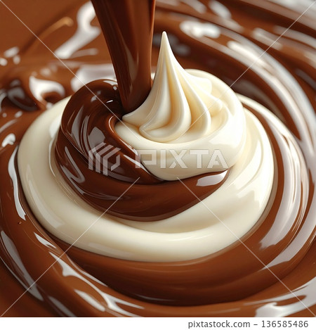 Melting chocolate and cream swirl Melting chocolate and cream swirl 136585486