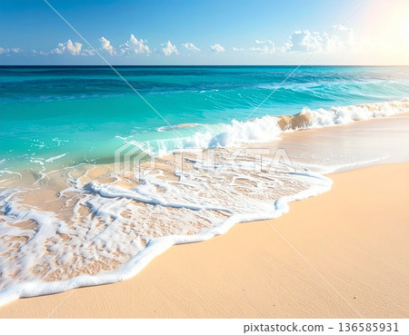 碧綠的熱帶海灘，海浪輕柔。 136585931
