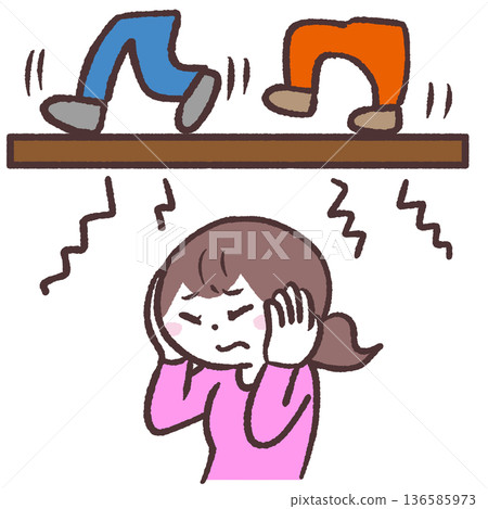 Illustration of a woman who feels the noise from the floor above is noisy 136585973