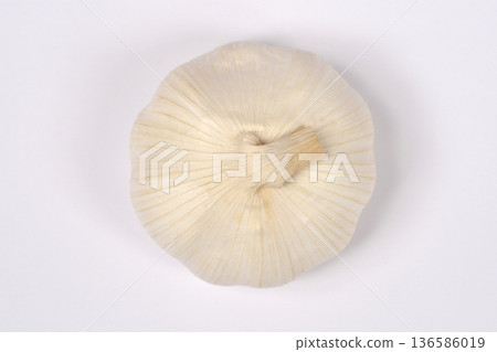 Single Garlic Bulb on White Background 136586019