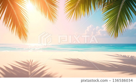 A dreamy tropical sunset with palm trees A dreamy tropical sunset with palm trees 136586034
