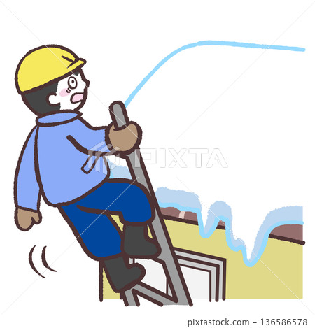 圖解：一名男子在鏟雪時，梯子倒了。 136586578