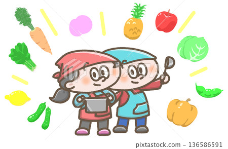 Illustration of a child cooking Illustration of a child cooking 136586591