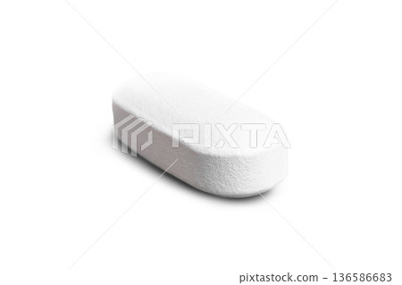 Macro of one white tablet, medicine pill capsule, supplement, vitamin isolated on white background Macro of one white tablet, medicine pill capsule, supplement, vitamin isolated on white background 136586683