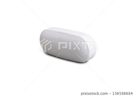Macro of one white tablet, medicine pill capsule, supplement, vitamin isolated on white background Macro of one white tablet, medicine pill capsule, supplement, vitamin isolated on white background 136586684