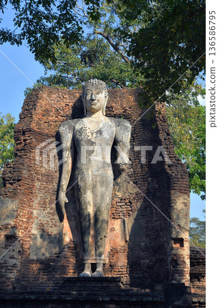 Remains of an ancient Buddha image in a protruding position 136586795